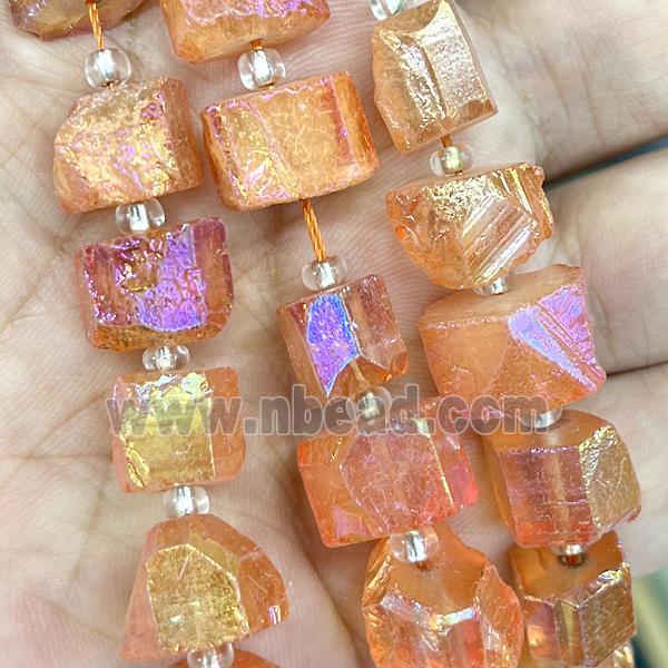 Natural Crystal Quartz Nugget Beads Freeform Orange Electroplated