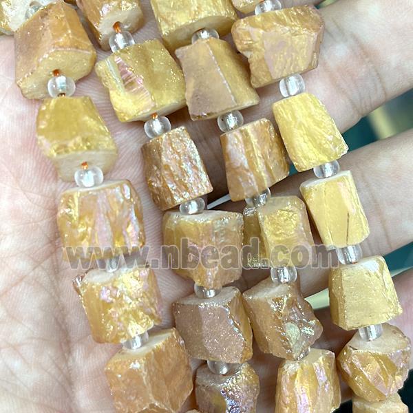 Natural Crystal Quartz Nugget Beads Freeform Golden Electroplated