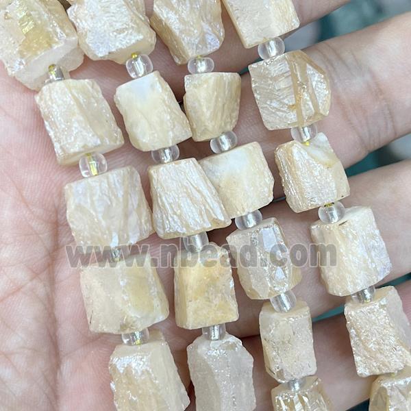 Natural Crystal Quartz Nugget Beads Freeform Beige Electroplated