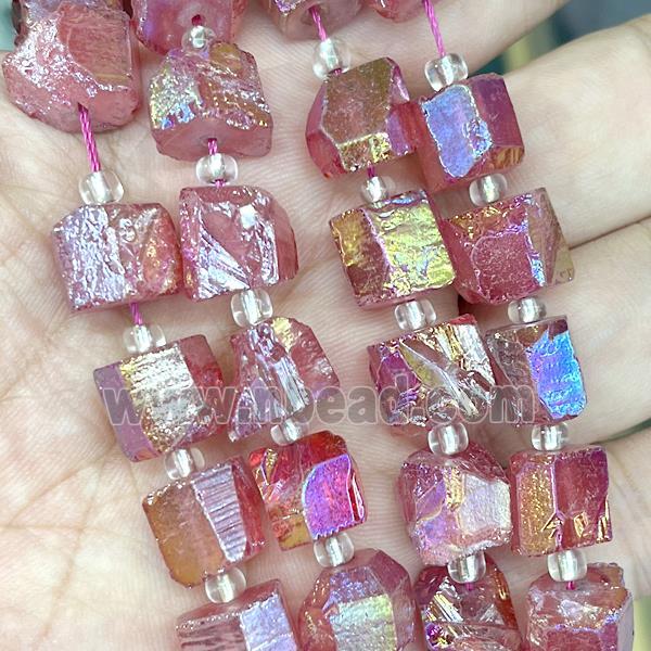 Natural Crystal Quartz Nugget Beads Freeform Red Electroplated