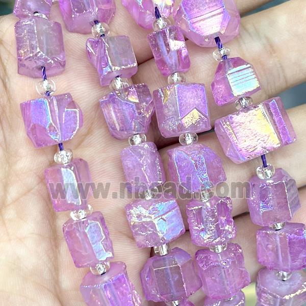 Natural Crystal Quartz Nugget Beads Freeform Purple AB-Color Electroplated