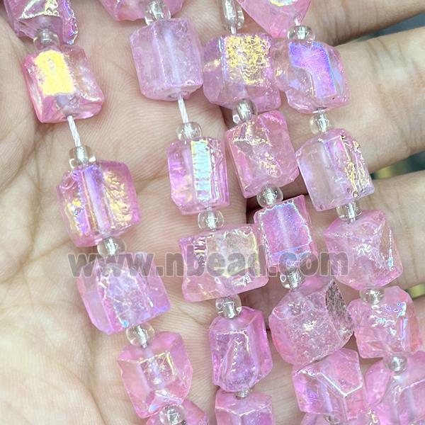 Natural Crystal Quartz Nugget Beads Freeform Pink AB-Color Electroplated