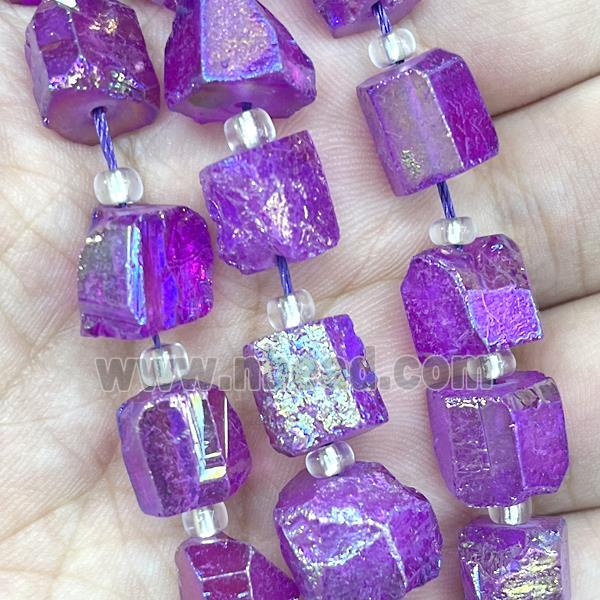 Natural Crystal Quartz Nugget Beads Freeform Purple AB-Color Electroplated