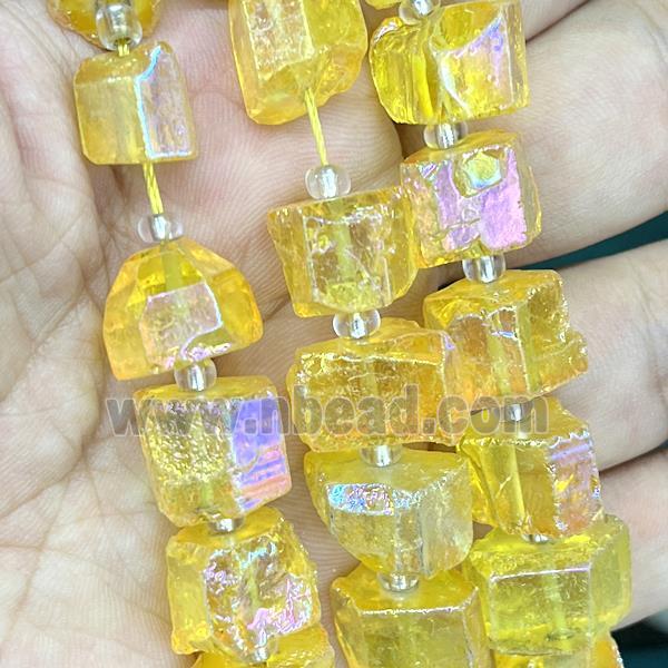 Natural Crystal Quartz Nugget Beads Freeform Yellow AB-Color Electroplated