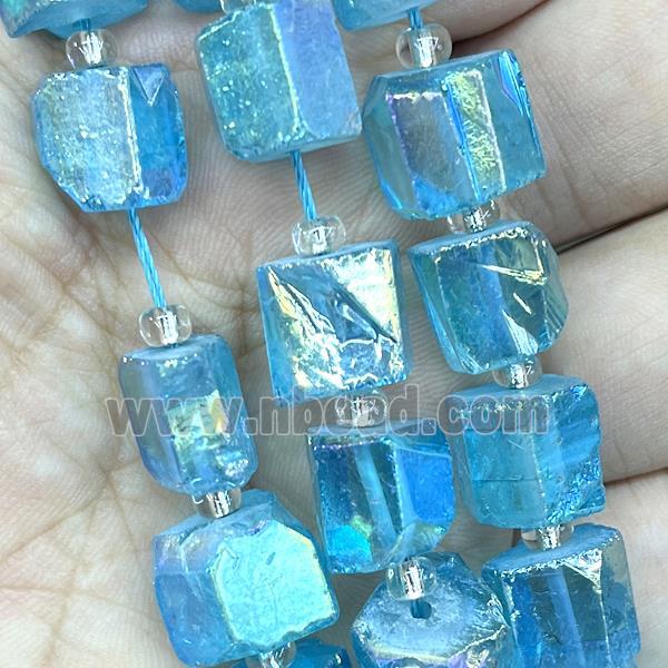Natural Crystal Quartz Nugget Beads Freeform Blue AB-Color Electroplated