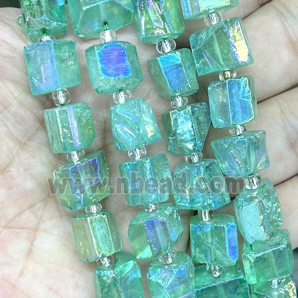 Natural Crystal Quartz Nugget Beads Freeform Green AB-Color Electroplated