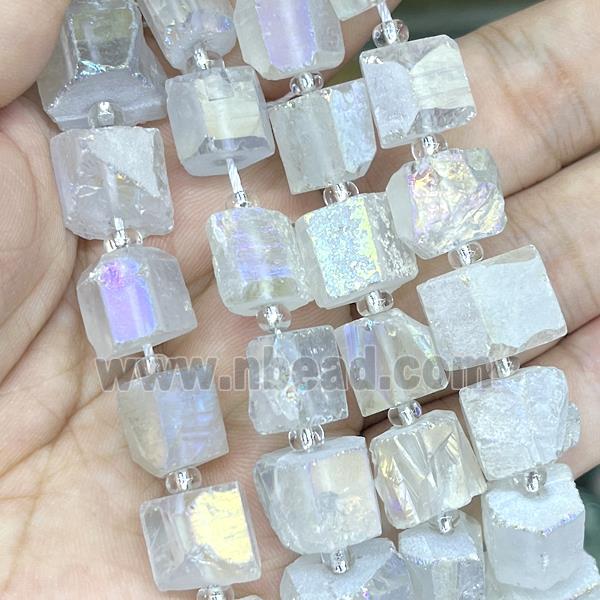 Natural Crystal Quartz Nugget Beads Freeform White AB-Color Electroplated