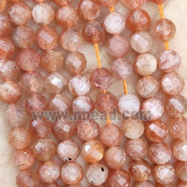 Natural Orange Sunstone Beads Gold Spot Faceted Round