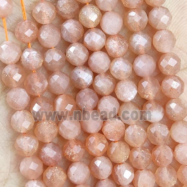 Natural Peach Sunstone Beads Faceted Round