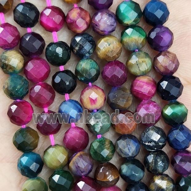 Natural Tiger Eye Stone Beads Multicolor Dye Faceted Round