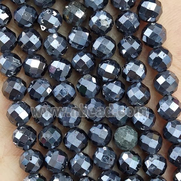 Natural Terahertz Stone Beads Silver Faceted Round