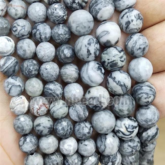 Natural Gray Map Jasper Beads Faceted Round