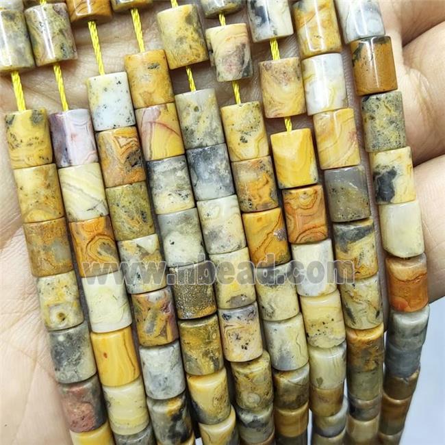 Natural Yellow Crazy Lace Agate Tube Beads