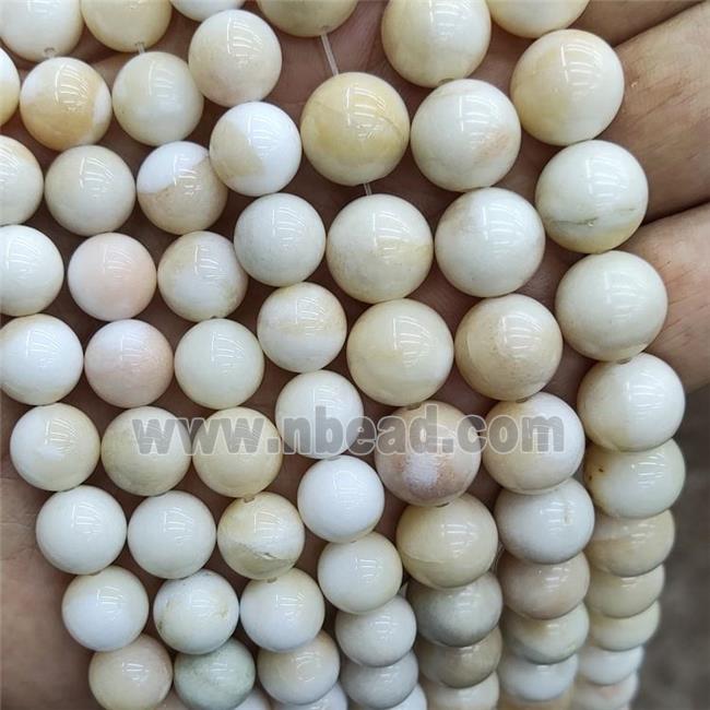 White Yellow Ivory Jasper Beads Smooth Round