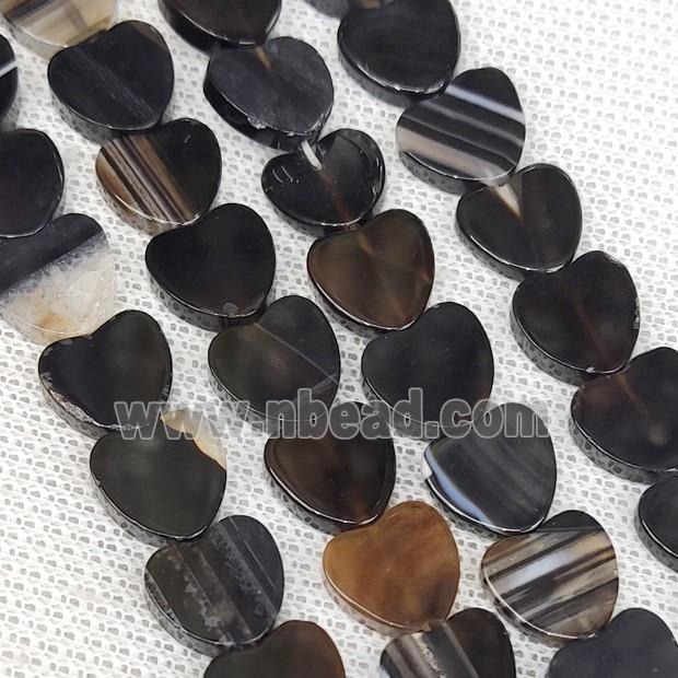 Black Agate Heart Beads Flat