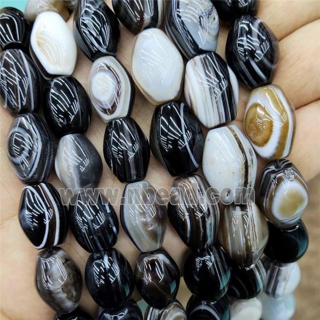 Natural Stripe Agate Rice Beads Bands Black