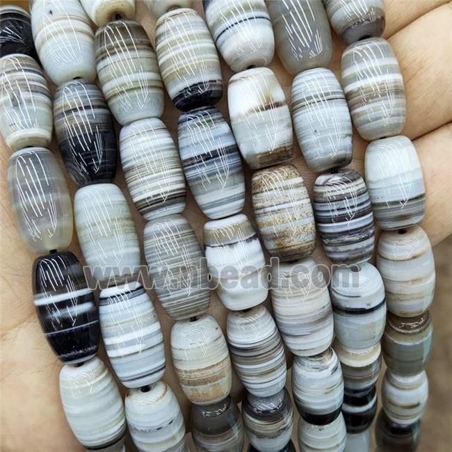 Natural Bands Agate Beads Coffee Stripe Barrel