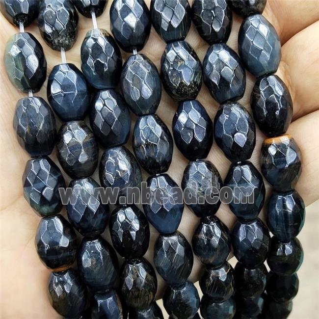 Natural Tiger Eye Stone Rice Beads InkBlue Dye Faceted