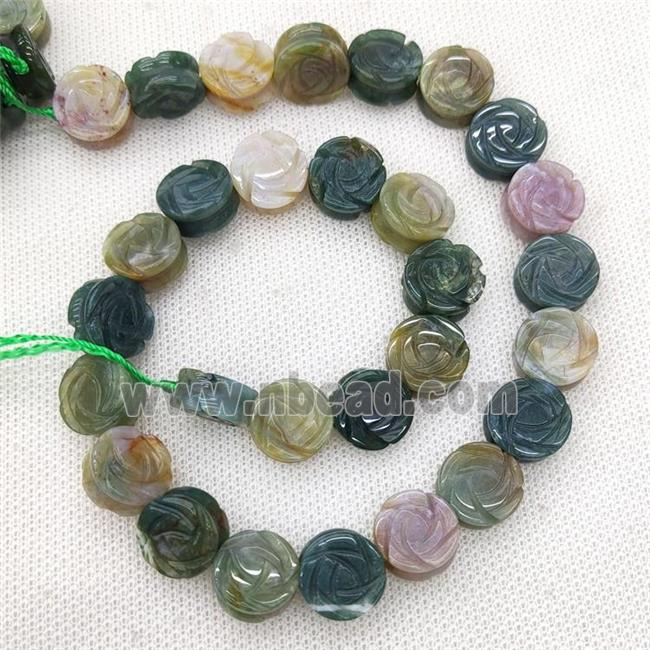 Natural Indian Agate Flower Beads Carved Green