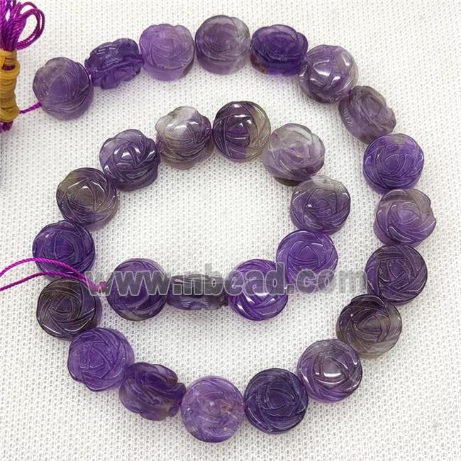Natural Amethyst Flower Beads Purple Carved