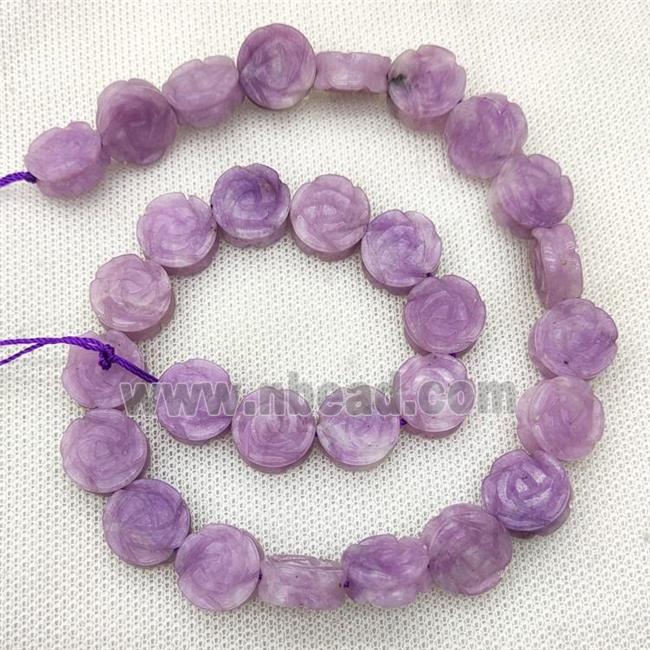Natural Purple Lepidolite Flower Beads Carved