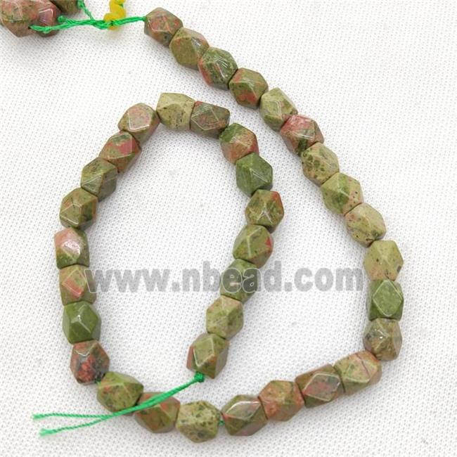 Natural Unakite Beads Freeform Faceted Green