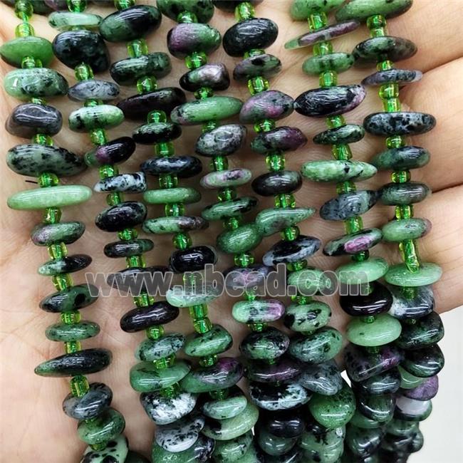 Natural Ruby Zoisite Spacer Beads Green Freeform Chips