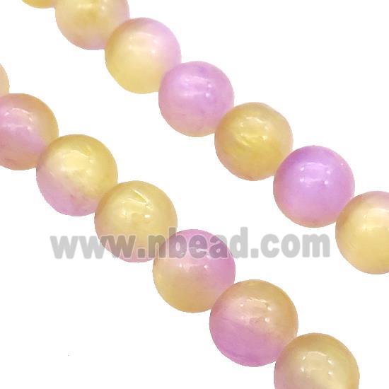 Selenite Beads Yellow Purple Dye Smooth Round