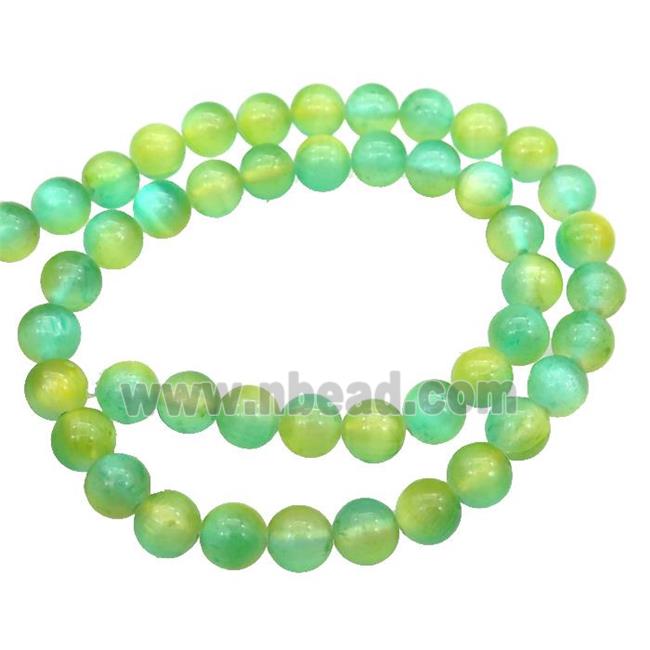 Selenite Beads Green Yellow Dye Smooth Round
