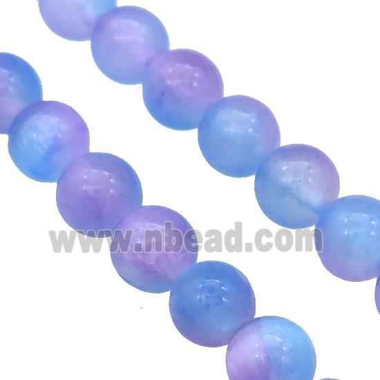Selenite Beads Blue Purple Dye Smooth Round