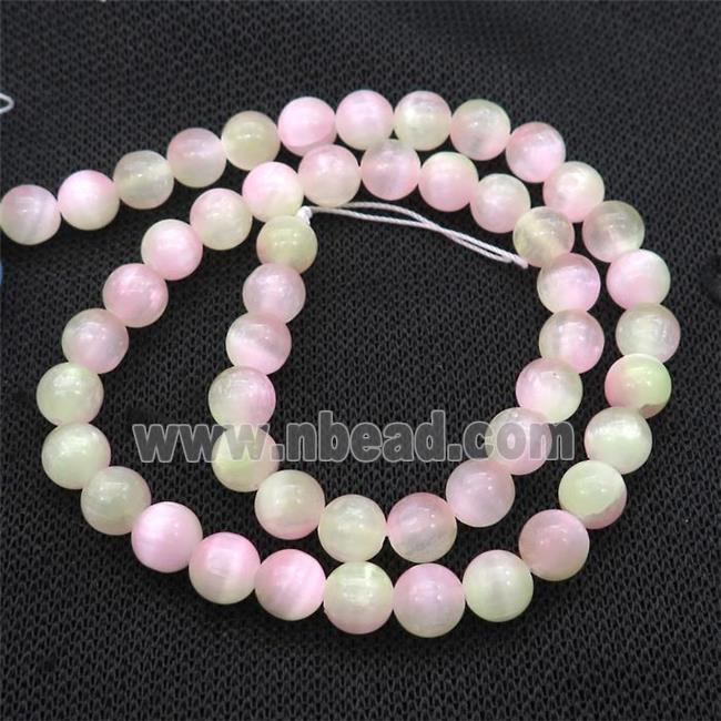 Selenite Beads Green Pink Dye Smooth Round