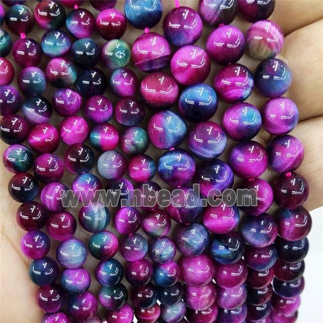 Natural Tiger Eye Stone Beads Multicolor Dye Smooth Round