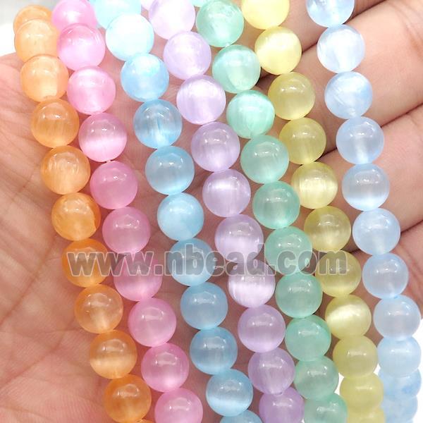 Selenite Beads Smooth Round Dye Mixed Color