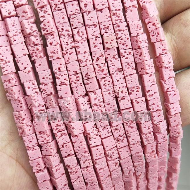 Rock Lava Cube Beads Pink Dye