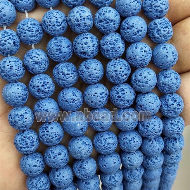 Rock Lava Round Beads Rich Blue Dye