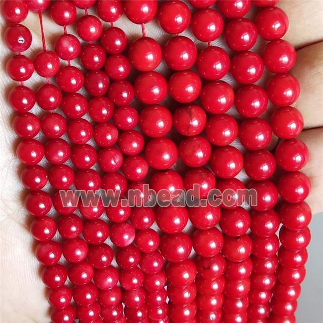 Natural Coral Beads Red Dye Smooth Round