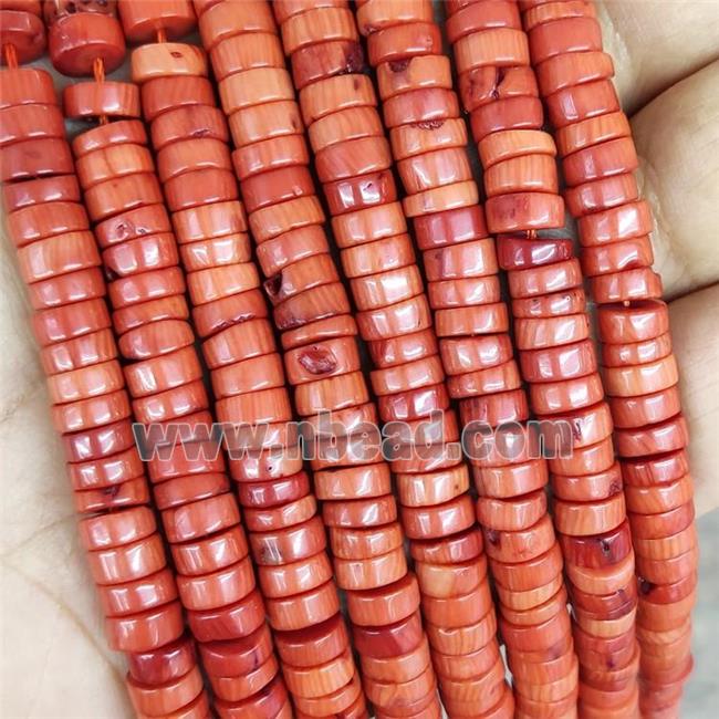 Natural Coral Heishi Spacer Beads Red Dye