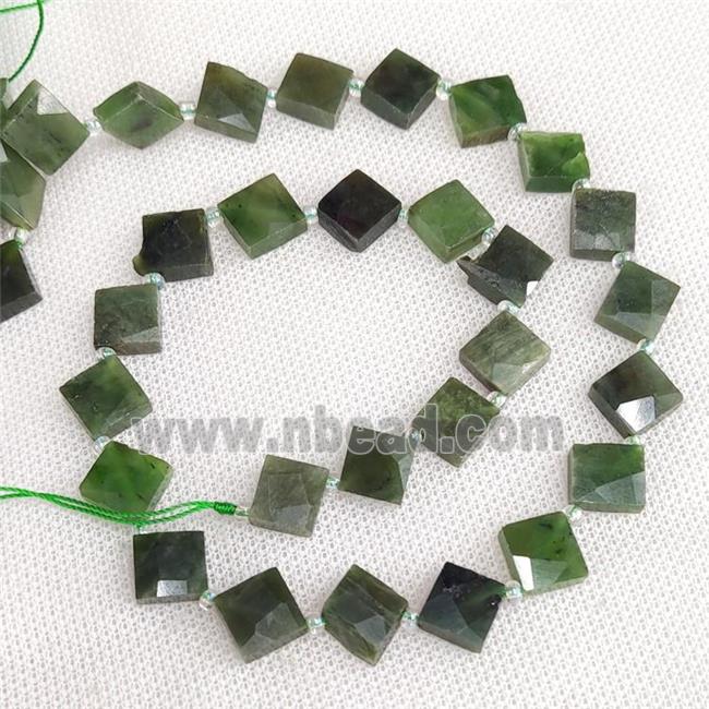 Natural African Chrysoprase Beads Faceted Square Corner-Drilled Green