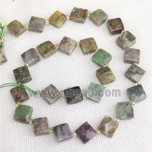 African Ruby Beads C-Grade Faceted Square Green Corner-Drilled