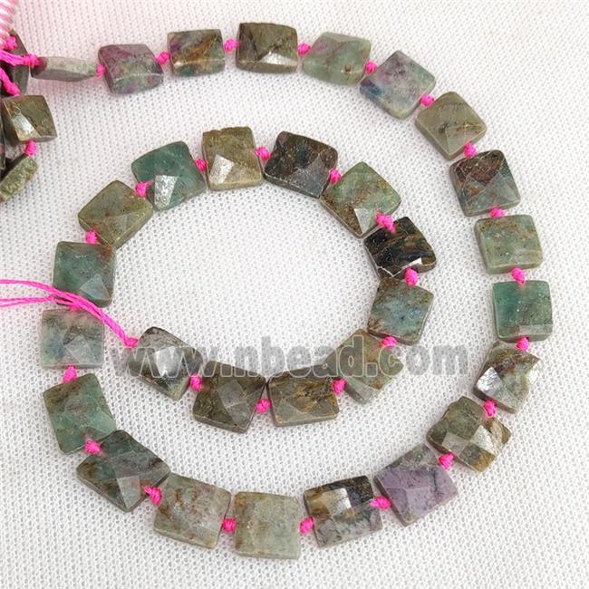 African Ruby Beads C-Grade Faceted Square Green
