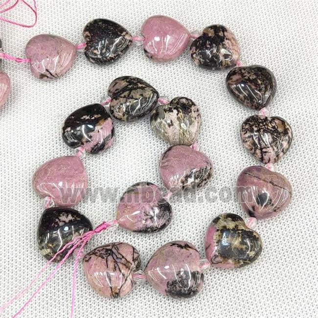Natural Chinese Rhodonite Heart Beads Pink