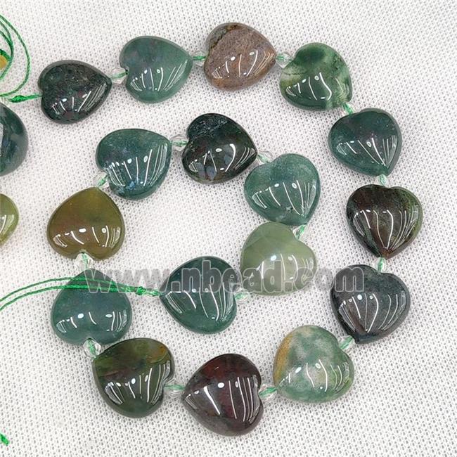 Natural Indian Agate Heart Beads Green