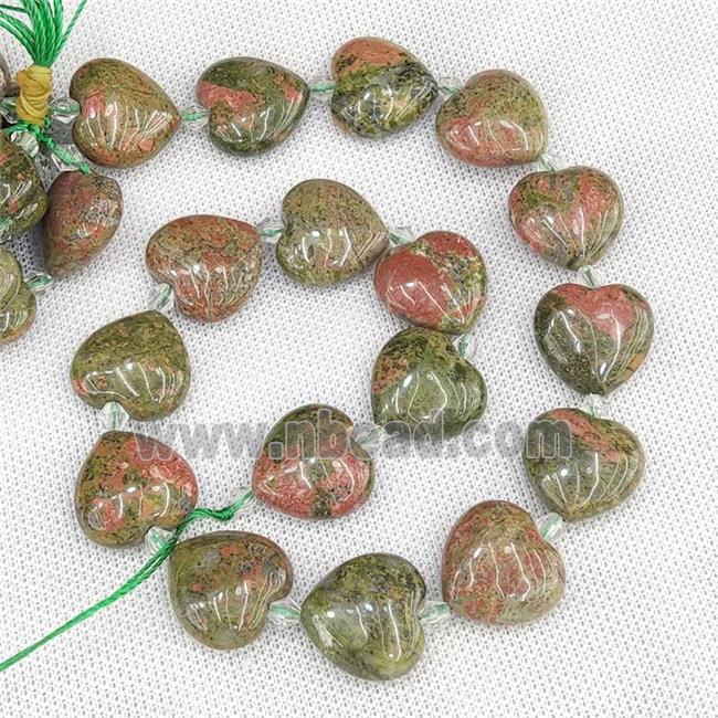 Natural Unakite Heart Beads