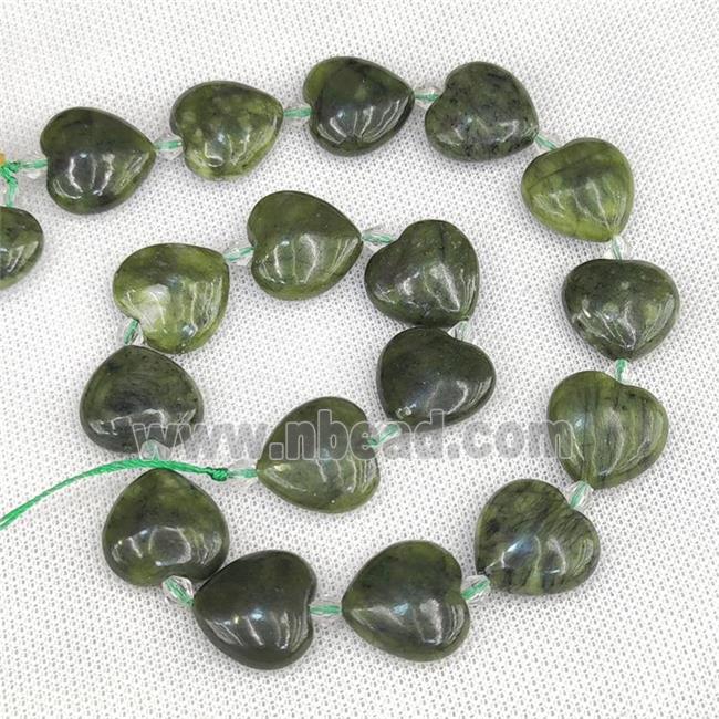 Natural Chinese Taiwan Nephrite Jade Heart Beads Green
