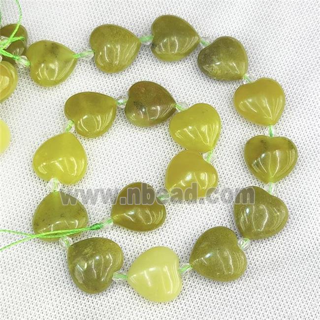 Natural Lemon Jade Heart Beads Olive
