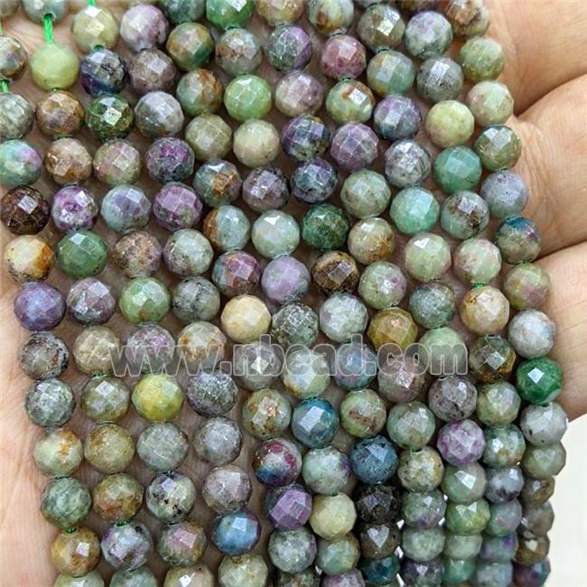 Natural African Ruby Zoisite Beads Faceted Round Red Green