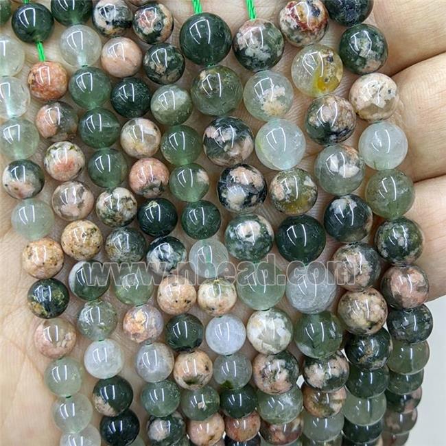 Natural Agate Beads Green Plum Blossom Smooth Round