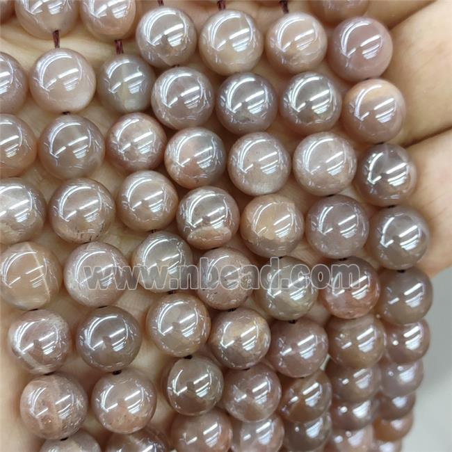 Peach Moonstone Beads Smooth Round Electroplated