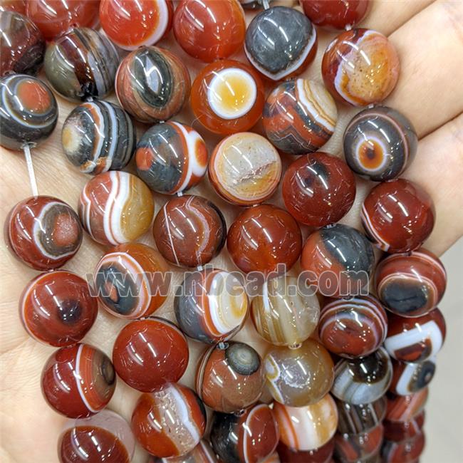 Natural Banded Agate Beads Red Dye Striped Smooth Round