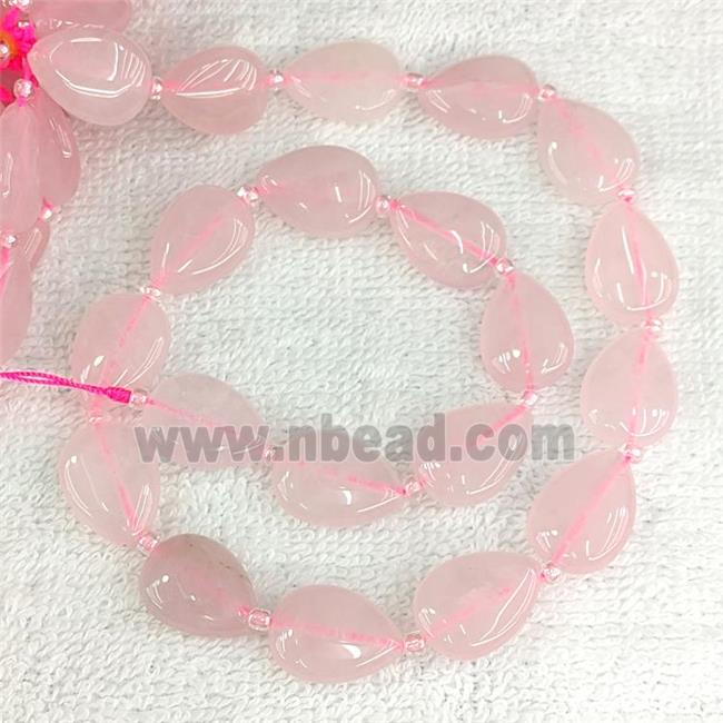 Natural Pink Rose Quartz Teardrop Beads Flat